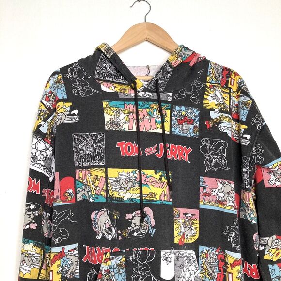 Tom And Jerry Graphic Print Comic All Over Black Pullover Hoodie Size Large L - Picture 4 of 12